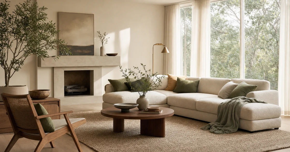 A light Scandinavian living room with pale wood